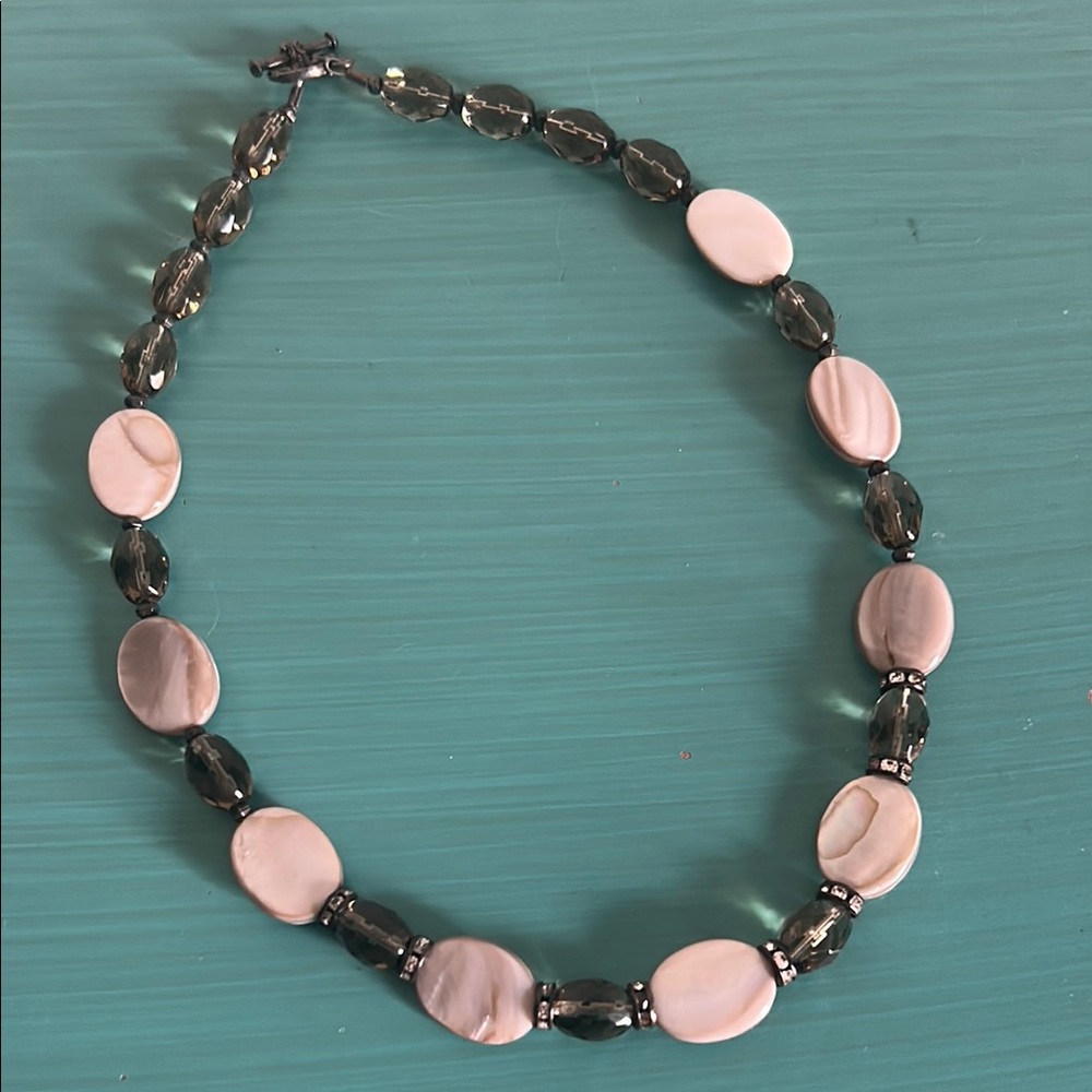 Striking Mother of Pearl Smoky Quartz Colored and Crystal Bead Necklace - Picture 5 of 7